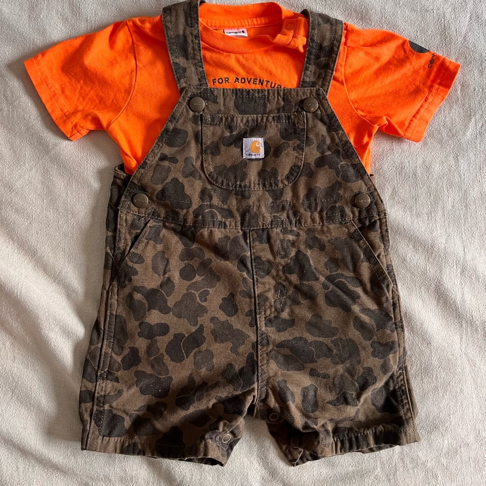 Carhartt camo overalls and onesie